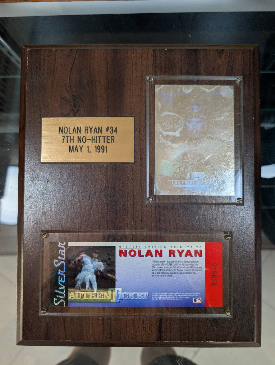 Nolan Ryan #34 7th No-Hitter Commemorative Plaque — May 1, 1991, photo 1 of 3