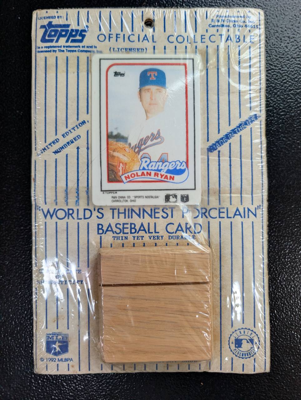 1992 Nolan Ryan Topps Porcelain Baseball Card — Numbered 41152 with Wood Stand, photo 1 of 3