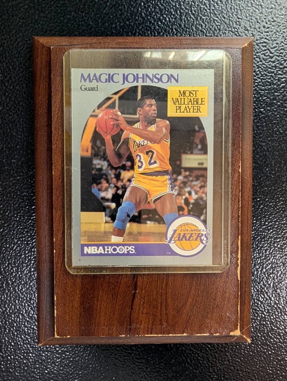 1990-91 NBA Hoops Magic Johnson MVP #157 Wooden Display Plaque