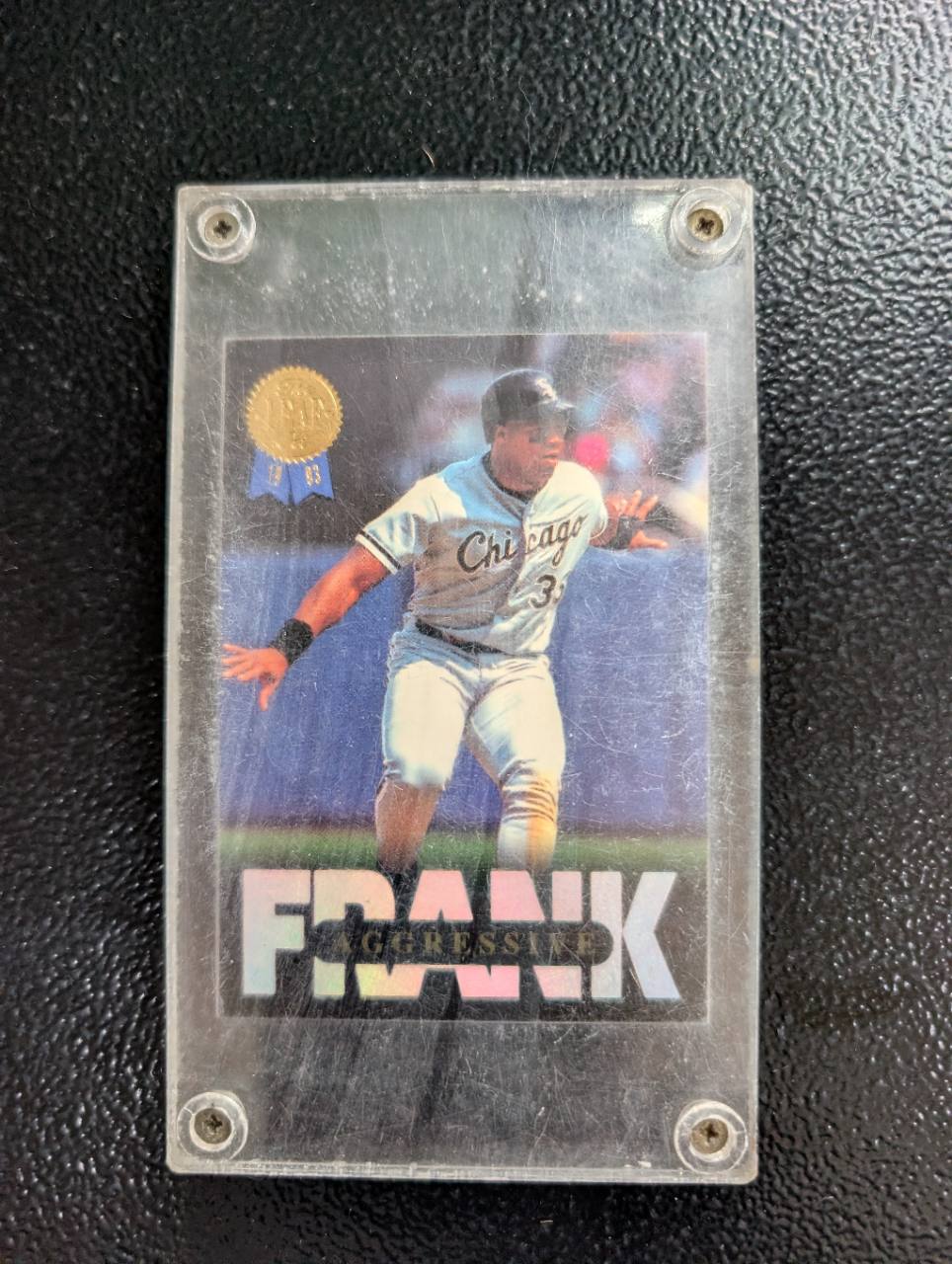 1993 Leaf Frank Thomas “Aggressive” #1 Insert Baseball Card, photo 1 of 2